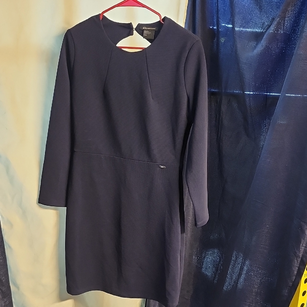 Armani Exchange Blue Sheath Dress Long Sleeve Crew Neck